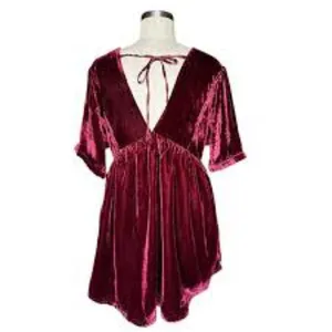 Free People Red Velvet Ivy Mini Baby Doll Vneck Dress XS thumbnail 4