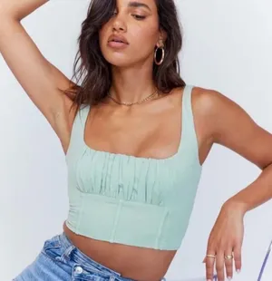Princess Polly Sage Green Crop Top thumbnail 1