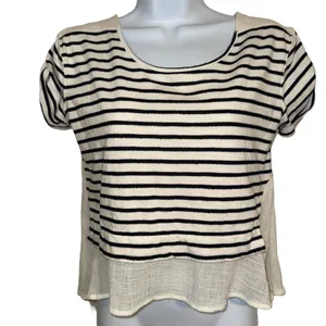 FREE PEOPLE French Kiss Black White Striped High Low Blouse‎ S/S Size XS thumbnail 2