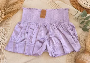 Natural Life NWT Lilac Lavender Smocked Satin Flowy Shorts L XL Boho Cottage thumbnail 1