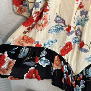 Patrons of Peace Red Blue Cream Floral Mini Dress Ruffle Festival Boho Hippie thumbnail 3
