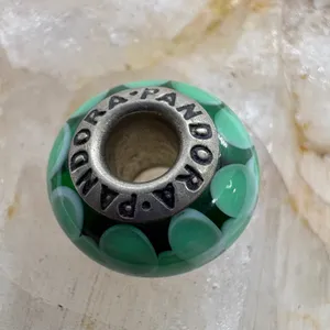 Pandora ALE Green Murano Glass White Hearts Charm Sterling Silver 925 Bead thumbnail 3