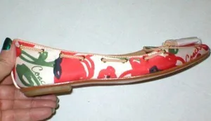 New Womens Authentic Coach Flats Satin Leather 5.5 6 Red Ivory Tassels Shoes Log thumbnail 1