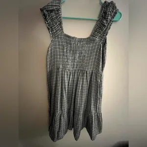 Old Navy Green and White Checkered Puff Sleeve Dress thumbnail 2