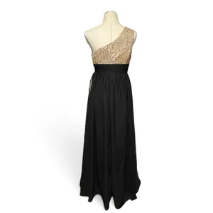 Loyeloy One Shoulder Sequin Gown Gold Black 4 thumbnail 4