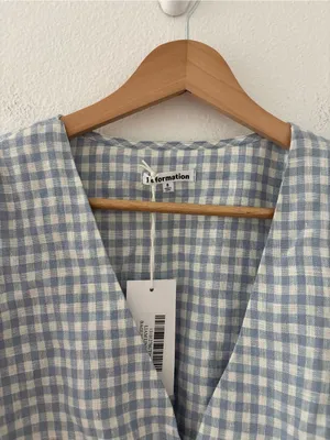 Reformation Liam top in blue gingham new nwt thumbnail 3