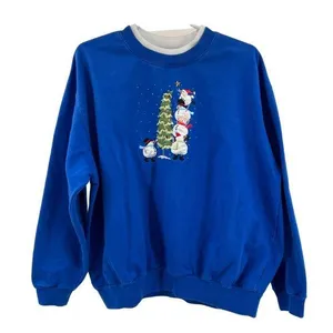 Trilllogy 2X snowman Christmas tree winter sweatshirt plus holidays embroidered thumbnail 1