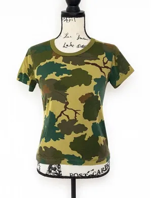 Three Dots Green Leaf Print T-Shirt Women’s Small Short Sleeve 100% Cotton Camo thumbnail 1