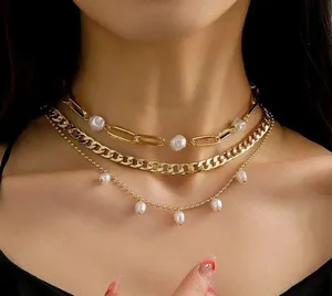 Gold plated your boss pearl layered necklace thumbnail 1