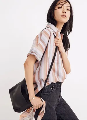 ✨Madewell Flannel Courier Sz XL Shirt in Sunrise Stripe✨ thumbnail 1