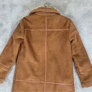 Stradivarius Women’s Faux Suede Teddy Shearling Long Coat Jacket in Brown L thumbnail 7