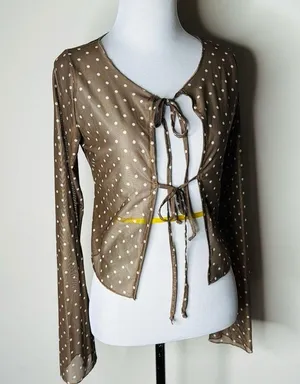 Motel Rocks Araceli Brown Polka Dot Tie-Front Top thumbnail 3