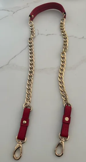 Red Leather and Gold Chain Bag Strap with Leather Shoulder Pad thumbnail 1