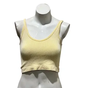 Free People Women's Yellow Ribbed Seamless Cropped Cami Tank Top M thumbnail 5