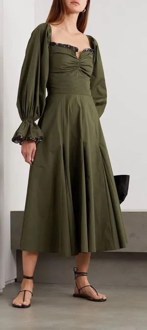 Lug‎ Von Siga Army Green Serena Ruffle Cotton Poplin Midi Dress Size 6 thumbnail 1