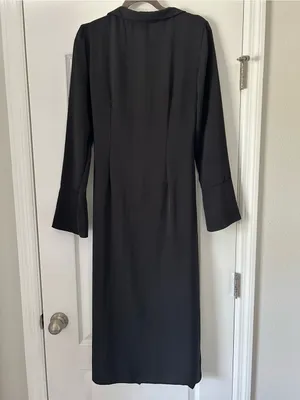 ASOS Black Draped Side Ruching Tulip Hem Long Sleeve Dress V Neck thumbnail 8