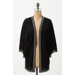 Anthropologie LEIFNOTES Twirled Trim Beaded Kimono Cardigan Sweater Black Small thumbnail 4