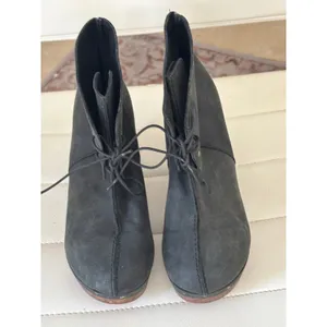Free People Black Suede Lace Up Wood Platform Clog Ankle Boots‎ Made in Spain 37 thumbnail 2