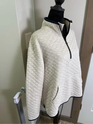 Market & Spruce Lisa Quilted Pullover Sweatshirt Beige 1/4 Zip Soft Oversized L‎ thumbnail 3