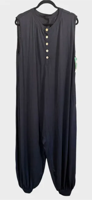 Size L Halara Sleeveless Button-Front Harem Jumpsuit Black thumbnail 1