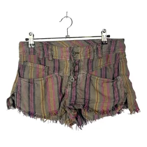 Free People Morning Rain Linen Striped‎ Cut Off Shorts 0 thumbnail 4
