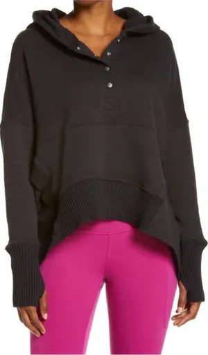 Free People FP Movement Honey Dove Solid Black Pullover Hoody Medium thumbnail 1