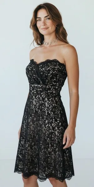 White House Black Market Black Lace Dress Strapless Cocktail Formal Sz 4 Small thumbnail 1