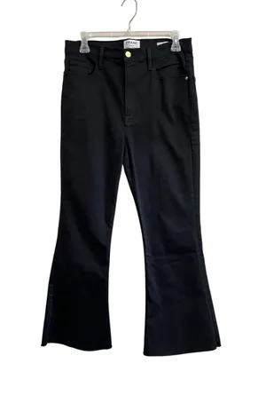 FRAME Le Crop Flare Jeans Black Raw Hem‎ Cropped High Rise Denim Size 30 thumbnail 1