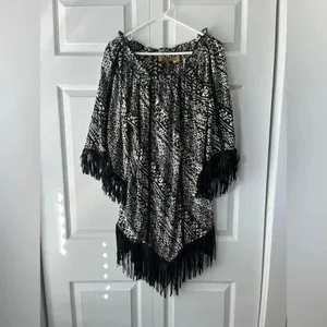 Cinco Ranch Womens Black/White Long Sleeve Tassel Dress Size Large thumbnail 2