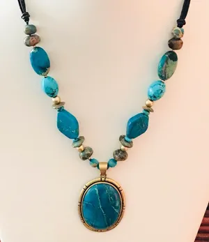 Coldwater Creek Faux Turquoise & Glass Bead Corded Necklace thumbnail 1