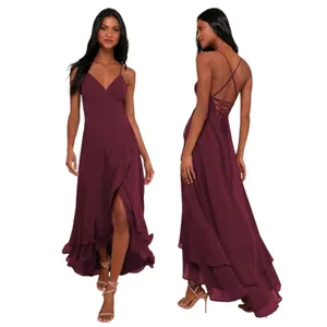 Lulus In Love Forever Plum Lace-Up High-Low Maxi Dress size S NWT thumbnail 2