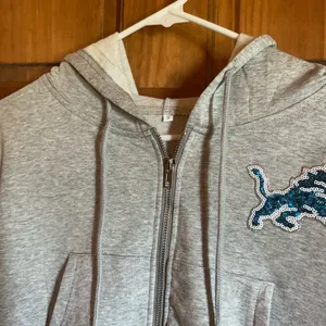 Detroit Lions sweatshirt! NFL gray sequin bedazzled logo hoodie size small! thumbnail 5