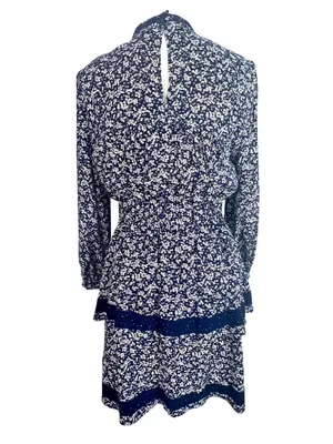 Chelsea & Violet Mini Floral Print Tiered Ruffle Long Sleeve Dress S Blue NWT thumbnail 6