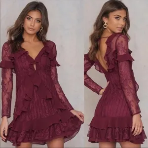 For Love and Lemons Daphne Bordeaux dress thumbnail 1