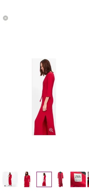 Zara Bright Red Fringe Knit Maxi Dress thumbnail 2