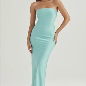 House of CB Strapless Bodycon Satin Maxi Dress M - Aqua thumbnail 3