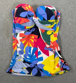 Anne Cole Women's Small Strapless Tankini Top Multicolor Abstract Floral Ruched thumbnail 1