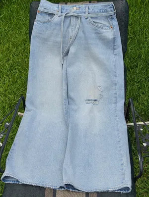 Levis Premium Womens XL Straight Jeans 28 Linen Blue Mid Rise Baggy Loose thumbnail 5