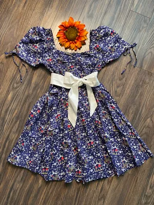 Unique Vintage NWT Retro Navy Mushroom and Rooster Dress LARGE thumbnail 1