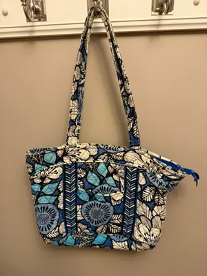 The Vera Bradley Blue White Black Floral Quilted Shoulder Bag thumbnail 1