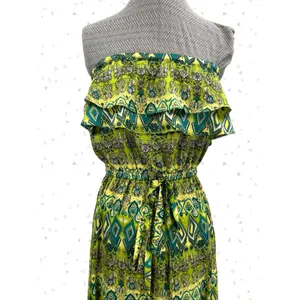 Classique Green Yellow High Low Strapless Summer Dress Wedding Guest Fit Size M thumbnail 2