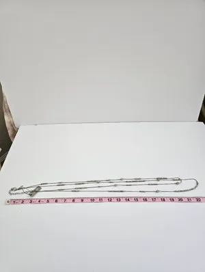 ​Chico's Silver Tone Layered Snake Chain Rhinestone Rondelle Station Necklace thumbnail 4