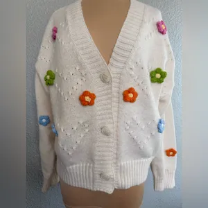 Coco & Shay 3D Puffy Flower Cardigan Size Large thumbnail 2