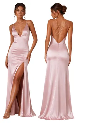 Meshki Elizabeth Satin Strappy Maxi Dress Formal Gown Pink Size XS thumbnail 2