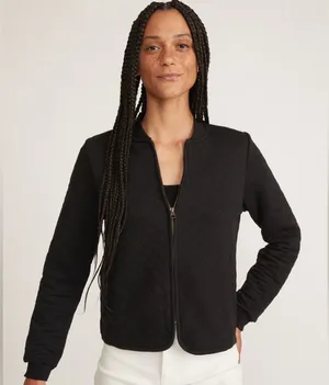 Marine Layer Corbet Quilted Bomber Jacket Black Size M Lightweight Zip Up thumbnail 1
