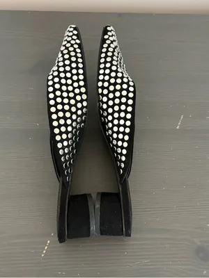 ZARA Black Studded Mules Size 37 Pointed Toe Kitten Heel Slip On Flats Chic thumbnail 9