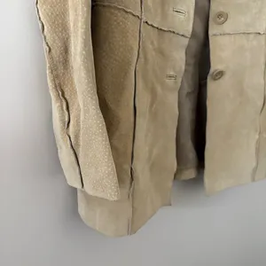 Vintage Y2K Blue Asphalt 100% leather suede jacket tan button front women size L thumbnail 3