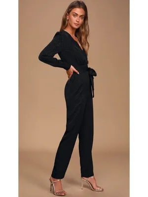 Ali‎ Jay Jumpsuit Size Medium Black Polka Dot Long Sleeve Pocket Mob Wife Retro thumbnail 13