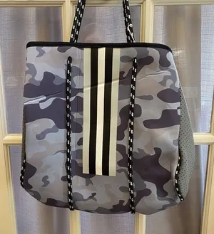 Neoprene Gray Camo Tote Bag With‎ Zipper Pouch thumbnail 1