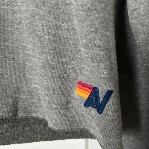 Aviator Nation Bolt Stitch Chevron Stripes Split Neck Crop Hoodie Gray Medium thumbnail 4